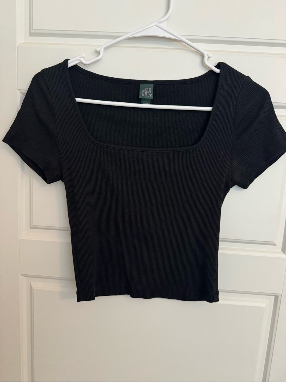 wild fable Black Ribbed Square Neck Short Sleeve Tee